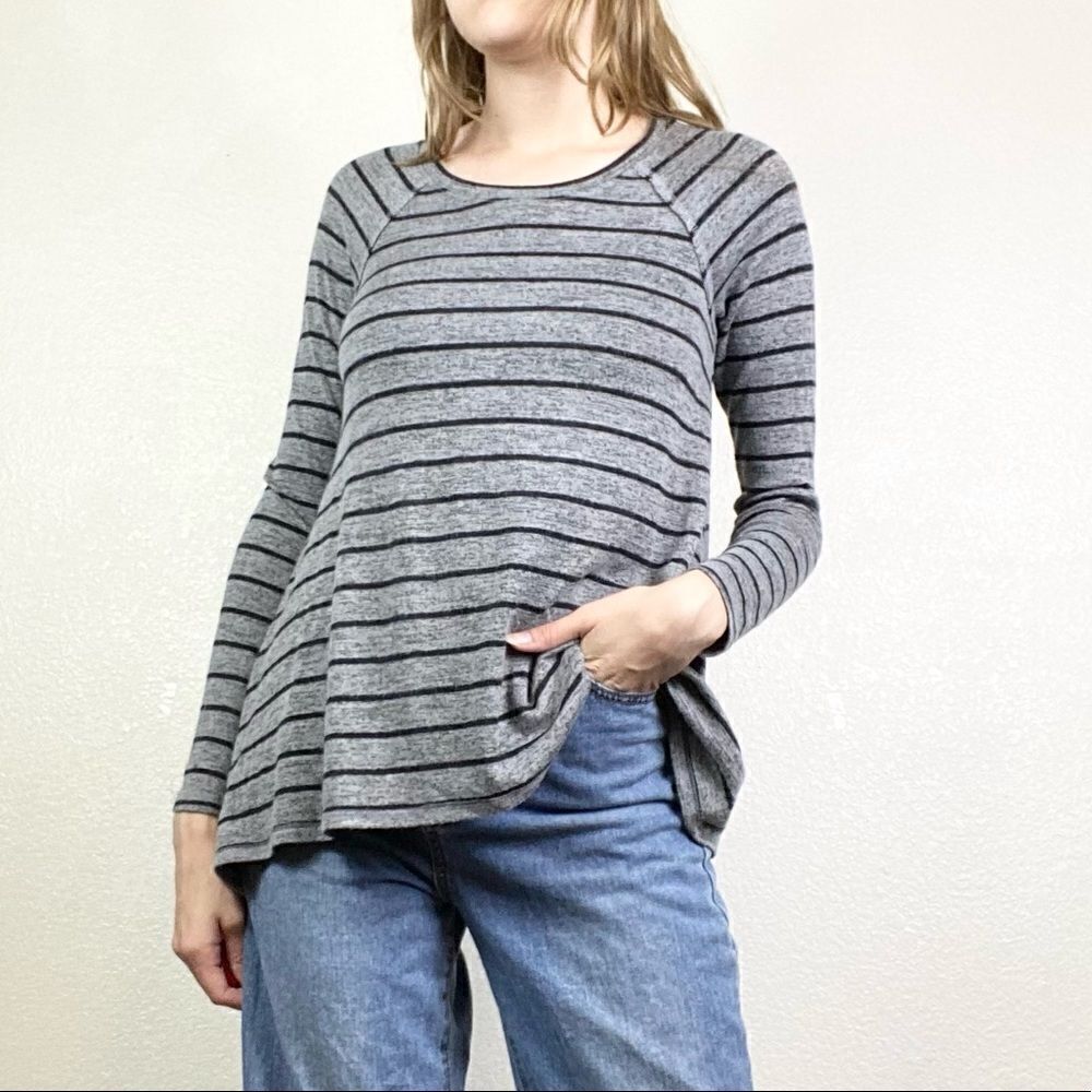 Hollister Grey & Black Striped Long Sleeve Knit Shirt